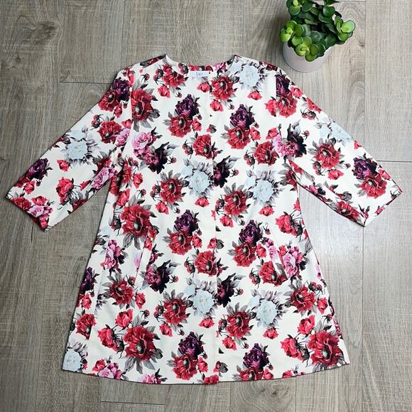 LUII Pink Cream Floral Snap Front 3/4 Sleeve Jacket Women’s Size Medium - Picture 1 of 9